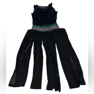 Vintage Cache Women Small Dress Black Floral Tapestry Split Sheer Sleeveless